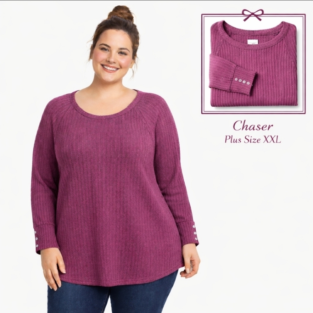 Chaser XXL Mauve Waffle Knit Long Sleeve Thermal Top Soft Stretch